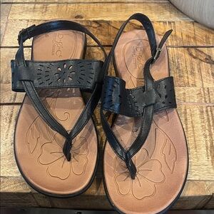 b.o.c. Black Cutout Sandals with Brown Footbed